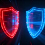 Red Team Vs Blue Team. Red Sheild and Blue Sheild.