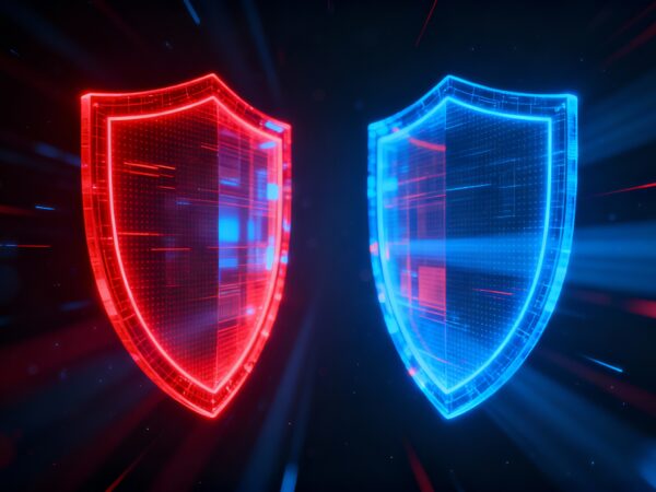 Red Team Vs Blue Team. Red Sheild and Blue Sheild.