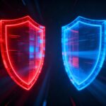 Red Team Vs Blue Team. Red Sheild and Blue Sheild.