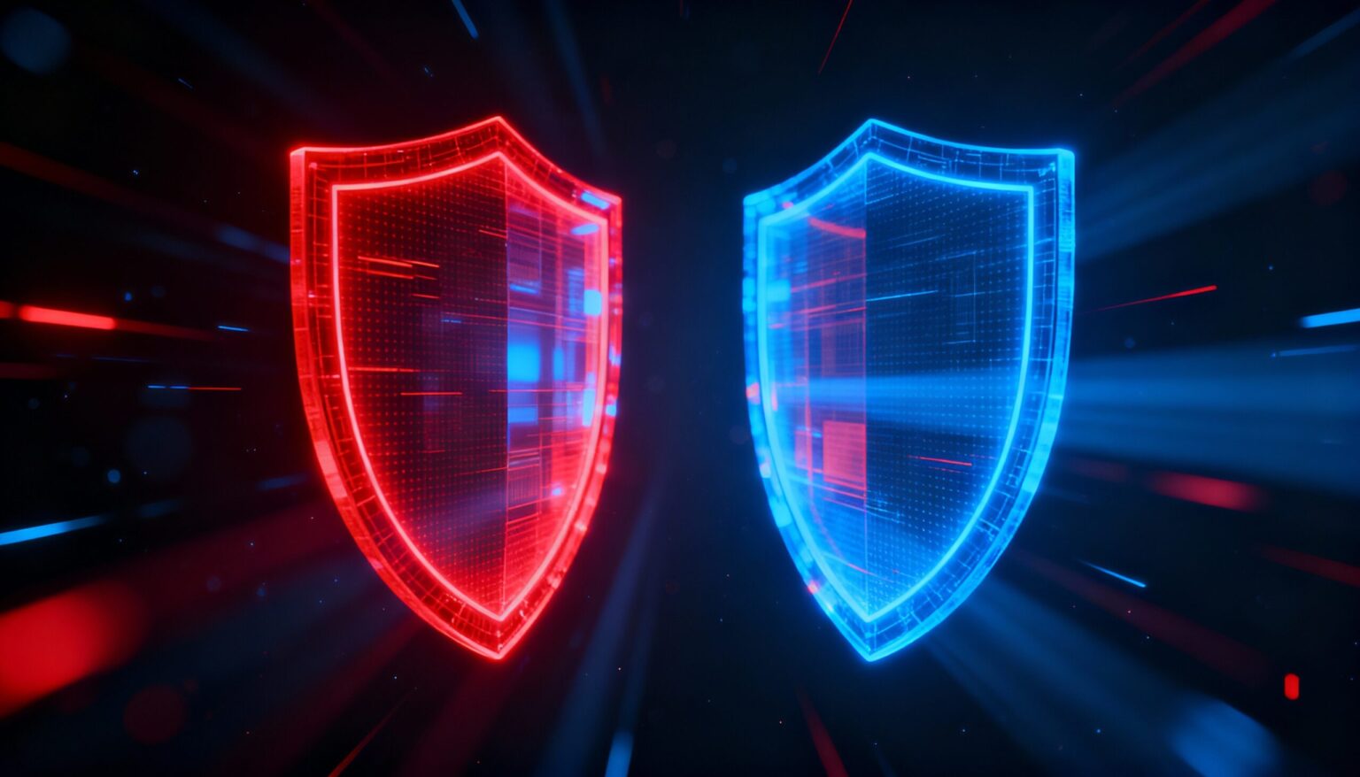 Red Team Vs Blue Team. Red Sheild and Blue Sheild.