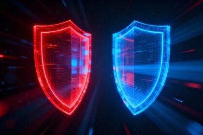 Red Team Vs Blue Team. Red Sheild and Blue Sheild.