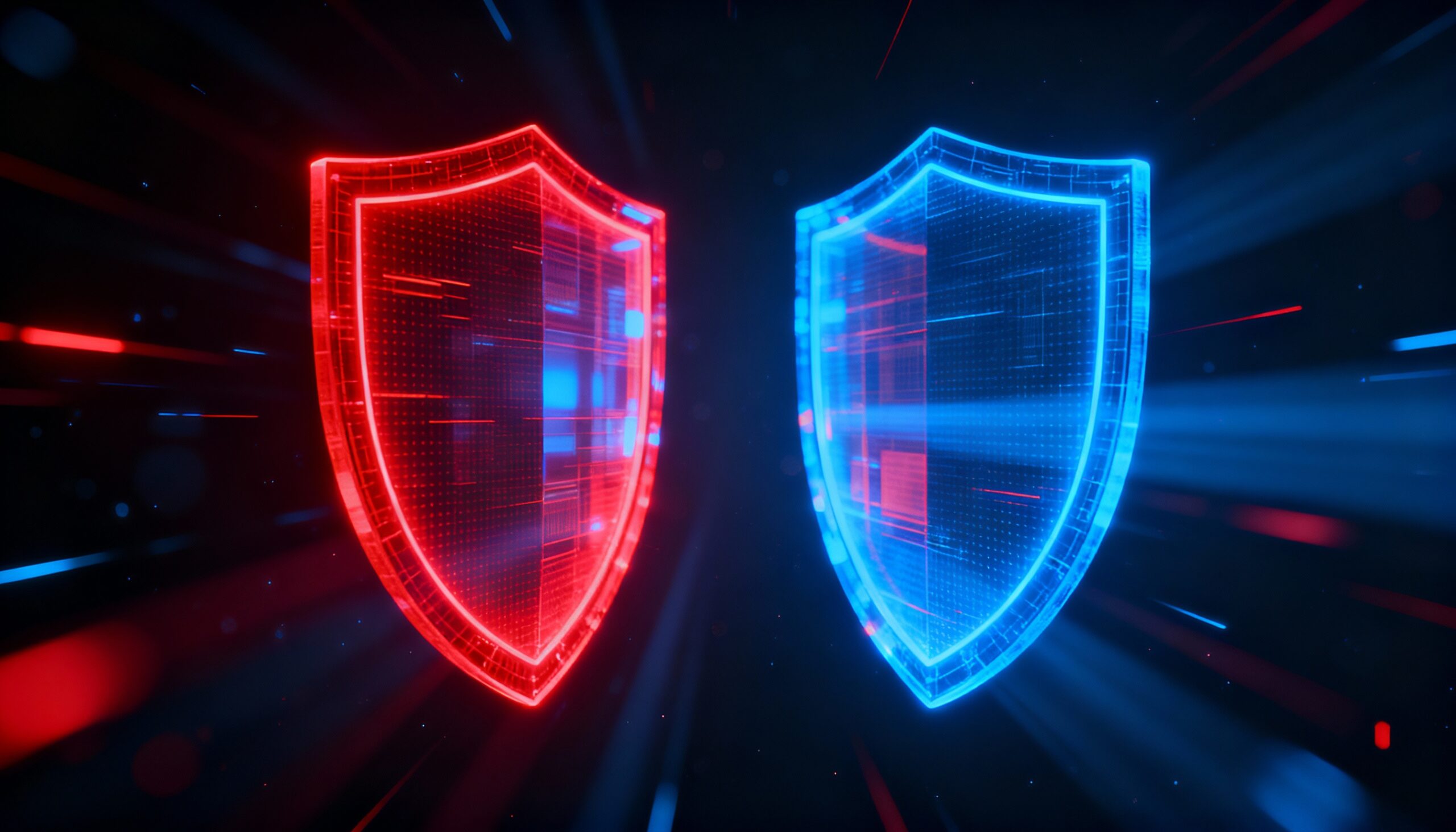 Red Team Vs Blue Team. Red Sheild and Blue Sheild.